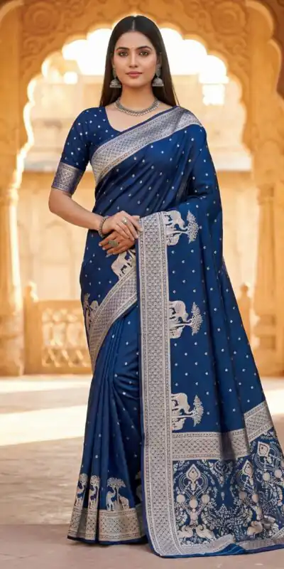 Navy Blue Pure Banarasi Silk Zari Lace Work Saree | Sarees, Bollywood Sarees, Creative Sarees, Designer Sarees, Embroidered Sarees, Ethnic Saree, Modern Digital sarees, Party Wear Sarees