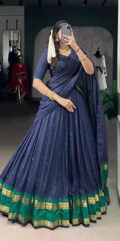 Navy Blue Pure Chanderi Zari Work Lehenga Choli | Lehenga, Bollywood Lehenga, Creative Lehenga, Designer Lehenga, Embroidered Lehenga, Party Wear Lehenga