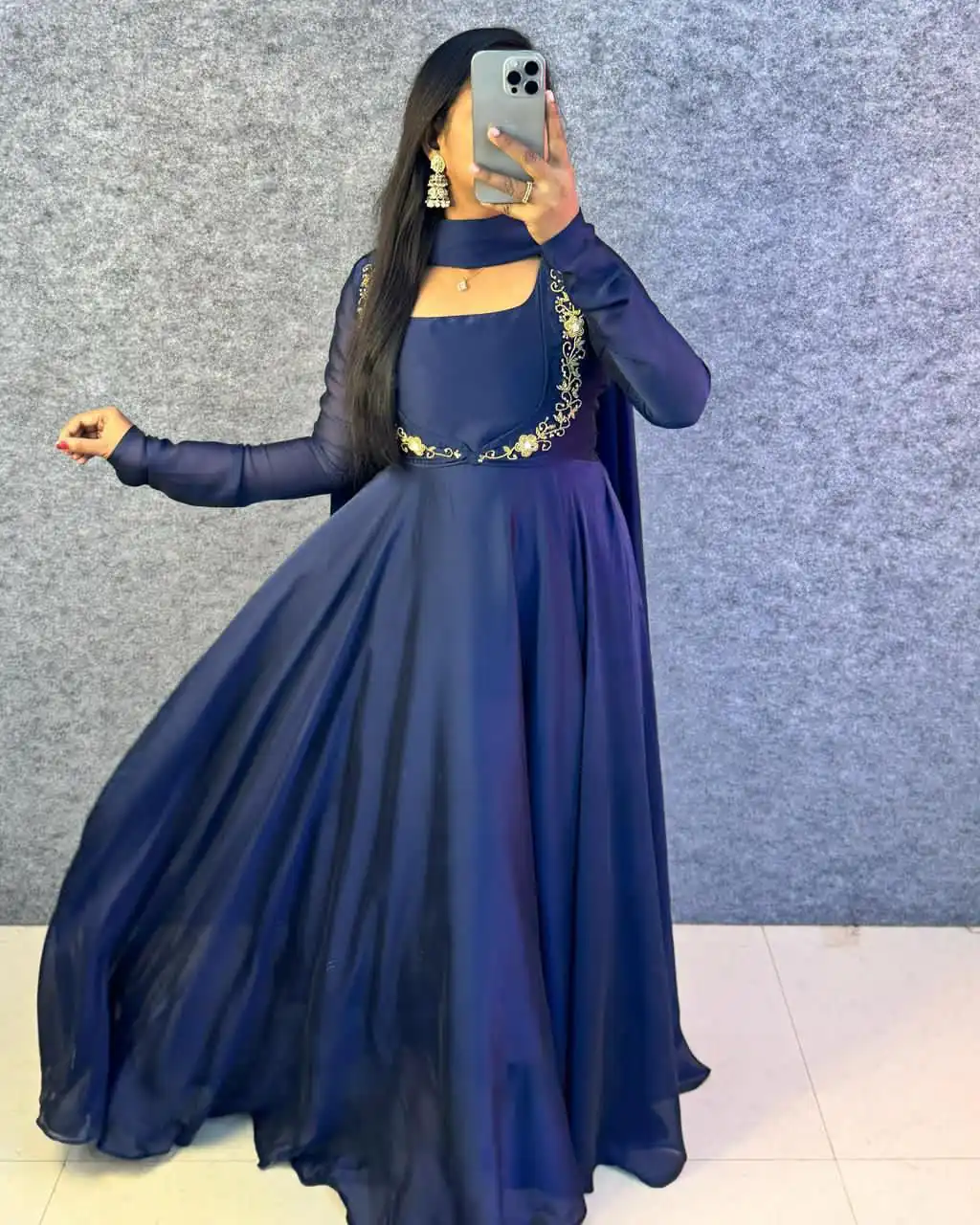 Navy Blue Rangoli Silk Handwork Lace Work Gown | Gowns, Bollywood Gowns, Creative Gowns, Designer Gowns, Embroidered Gowns, Party Wear Gowns