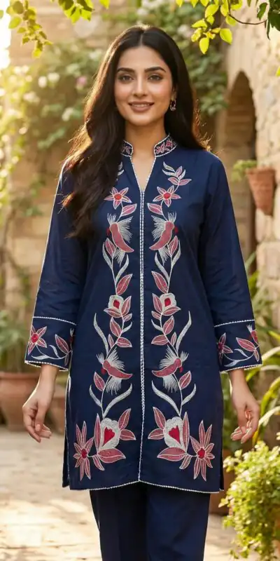 Navy Blue Rayon With Embroidery Work Kurti | Kurti, Bollywood Kurti, Creative Kurtis, Designer Kurti, Party Wear Kurti, Selfie Kurti