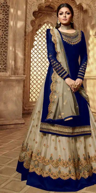 Navy Blue Satin Georgette Stone Work Salwar Suit | Jump Suits, Salwar suit, Casual Suits, Creative suits, Designer Suits, Palazzo Suits, Party Wear Suits, Patiala Suits, Straight Suits