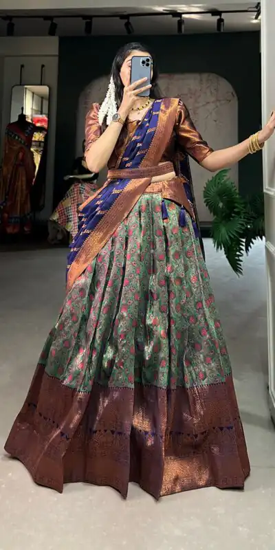 Navy Blue Silk Jacquard Zari Weaving Work Lehenga Choli | Lehenga, Bollywood Lehenga, Creative Lehenga, Designer Lehenga, Embroidered Lehenga, Party Wear Lehenga