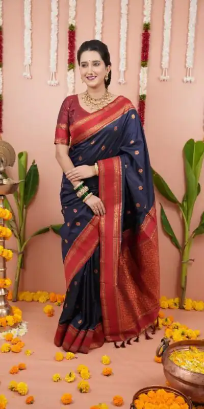 Navy Blue Silk Paithni Weaving Zari Work Saree | Sarees, Bollywood Sarees, Creative Sarees, Designer Sarees, Embroidered Sarees, Ethnic Saree, Modern Digital sarees, Party Wear Sarees