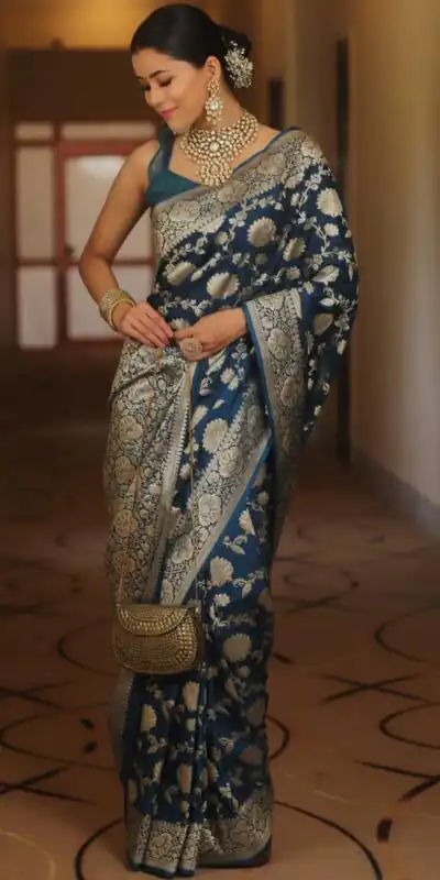 Navy Blue Soft Lichi Silk All Over Work Saree | Sarees, Bollywood Sarees, Creative Sarees, Designer Sarees, Embroidered Sarees, Ethnic Saree, Modern Digital sarees, Party Wear Sarees