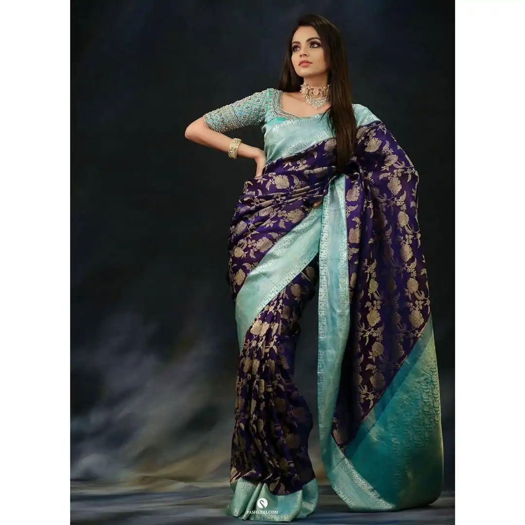 Navy Blue Soft Lichi Silk Border Jacquard Work Saree | Sarees, Bollywood Sarees, Creative Sarees, Designer Sarees, Embroidered Sarees, Ethnic Saree, Modern Digital sarees, Party Wear Sarees