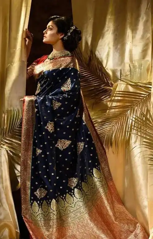 Navy Blue Soft Lichi Silk Border Work Saree | Sarees, Bollywood Sarees, Creative Sarees, Designer Sarees, Embroidered Sarees, Ethnic Saree, Modern Digital sarees, Party Wear Sarees
