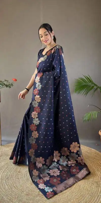 Navy Blue Soft Lichi Silk Cloth With Lace Saree | Sarees, Bollywood Sarees, Creative Sarees, Designer Sarees, Embroidered Sarees, Ethnic Saree, Modern Digital sarees, Party Wear Sarees