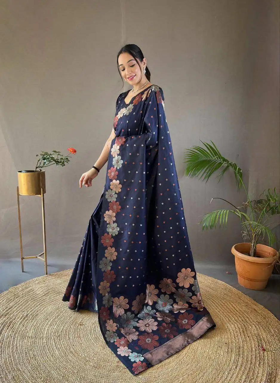 Navy Blue Soft Lichi Silk Cloth With Lace Saree | Sarees, Bollywood Sarees, Creative Sarees, Designer Sarees, Embroidered Sarees, Ethnic Saree, Modern Digital sarees, Party Wear Sarees
