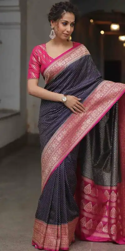 Navy Blue Soft Lichi Silk Jacquard Rich Pallu Saree | Sarees, Bollywood Sarees, Creative Sarees, Designer Sarees, Embroidered Sarees, Ethnic Saree, Modern Digital sarees, Party Wear Sarees