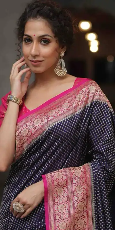Navy Blue Soft Lichi Silk Jacquard Rich Pallu Saree | Sarees, Bollywood Sarees, Creative Sarees, Designer Sarees, Embroidered Sarees, Ethnic Saree, Modern Digital sarees, Party Wear Sarees