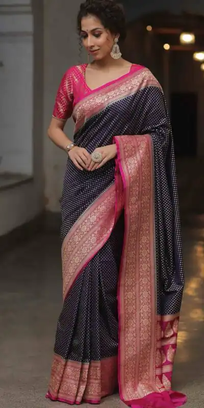 Navy Blue Soft Lichi Silk Jacquard Rich Pallu Saree | Sarees, Bollywood Sarees, Creative Sarees, Designer Sarees, Embroidered Sarees, Ethnic Saree, Modern Digital sarees, Party Wear Sarees