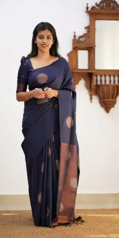 Navy Blue Soft Lichi Silk Jacquard Saree | Sarees, Bollywood Sarees, Creative Sarees, Designer Sarees, Embroidered Sarees, Ethnic Saree, Modern Digital sarees, Party Wear Sarees