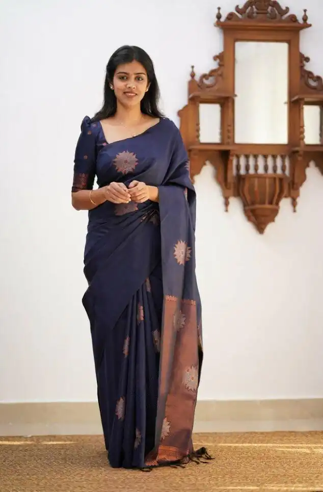 Navy Blue Soft Lichi Silk Jacquard Saree | Sarees, Bollywood Sarees, Creative Sarees, Designer Sarees, Embroidered Sarees, Ethnic Saree, Modern Digital sarees, Party Wear Sarees