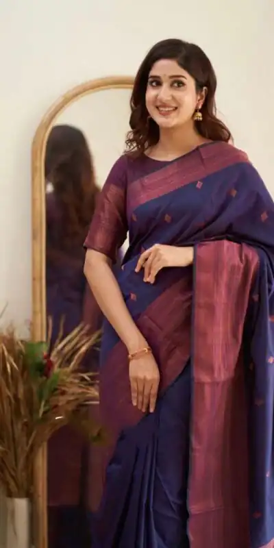 Navy Blue Soft Lichi Silk Lace Border Saree | Sarees, Bollywood Sarees, Creative Sarees, Designer Sarees, Embroidered Sarees, Ethnic Saree, Modern Digital sarees, Party Wear Sarees