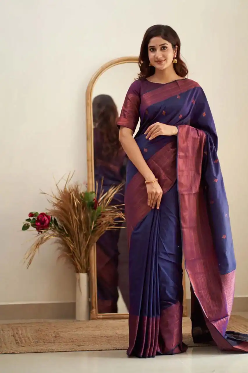 Navy Blue Soft Lichi Silk Lace Border Saree | Sarees, Bollywood Sarees, Creative Sarees, Designer Sarees, Embroidered Sarees, Ethnic Saree, Modern Digital sarees, Party Wear Sarees