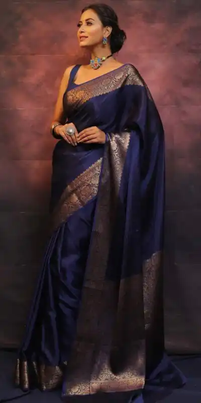 Navy Blue Soft Lichi Silk Lace Border Saree | Sarees, Bollywood Sarees, Creative Sarees, Designer Sarees, Embroidered Sarees, Ethnic Saree, Modern Digital sarees, Party Wear Sarees