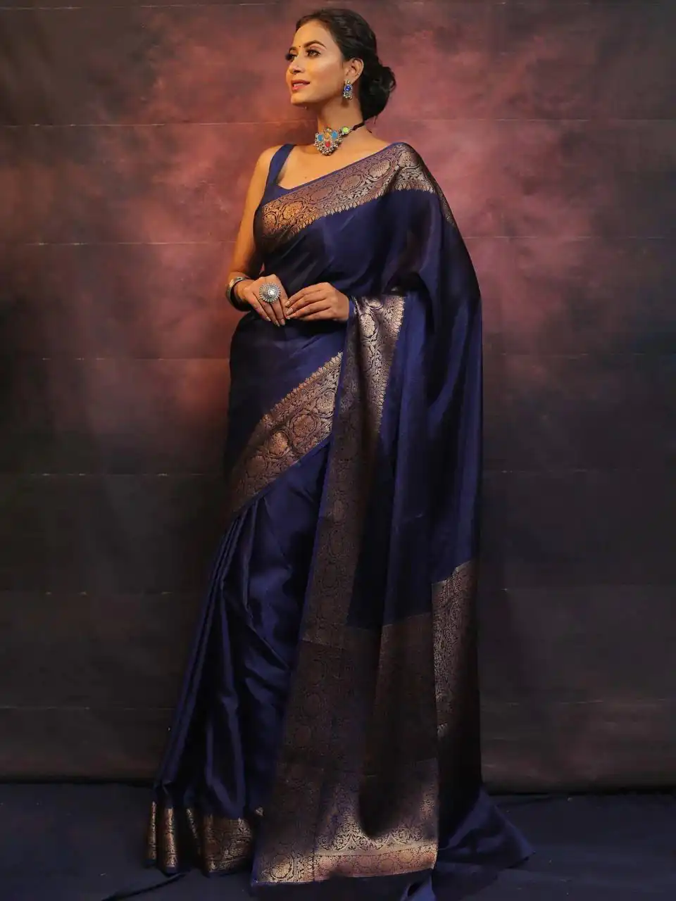 Navy Blue Soft Lichi Silk Lace Border Saree | Sarees, Bollywood Sarees, Creative Sarees, Designer Sarees, Embroidered Sarees, Ethnic Saree, Modern Digital sarees, Party Wear Sarees