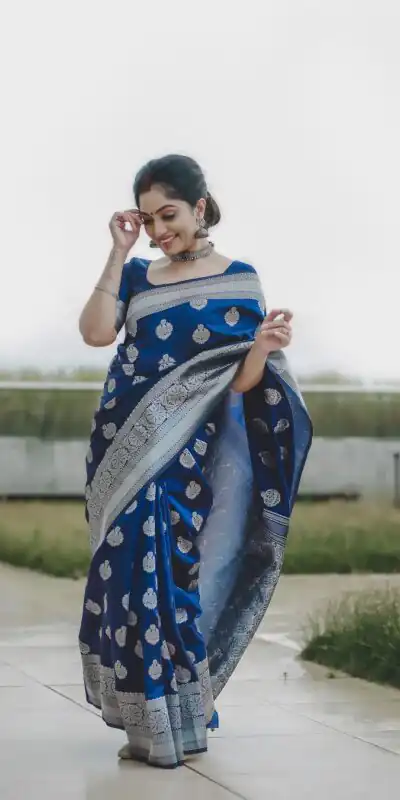 Navy Blue Soft Lichi Silk Lace Border Work Saree | Sarees, Bollywood Sarees, Creative Sarees, Designer Sarees, Embroidered Sarees, Ethnic Saree, Modern Digital sarees, Party Wear Sarees