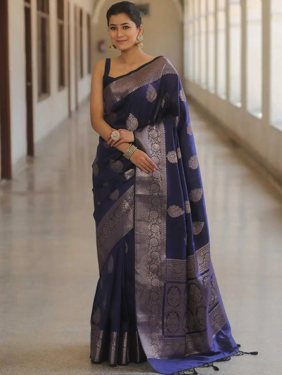 Navy Blue Soft Lichi Silk Rich Pallu Border Saree | Sarees, Bollywood Sarees, Creative Sarees, Designer Sarees, Embroidered Sarees, Ethnic Saree, Modern Digital sarees, Party Wear Sarees