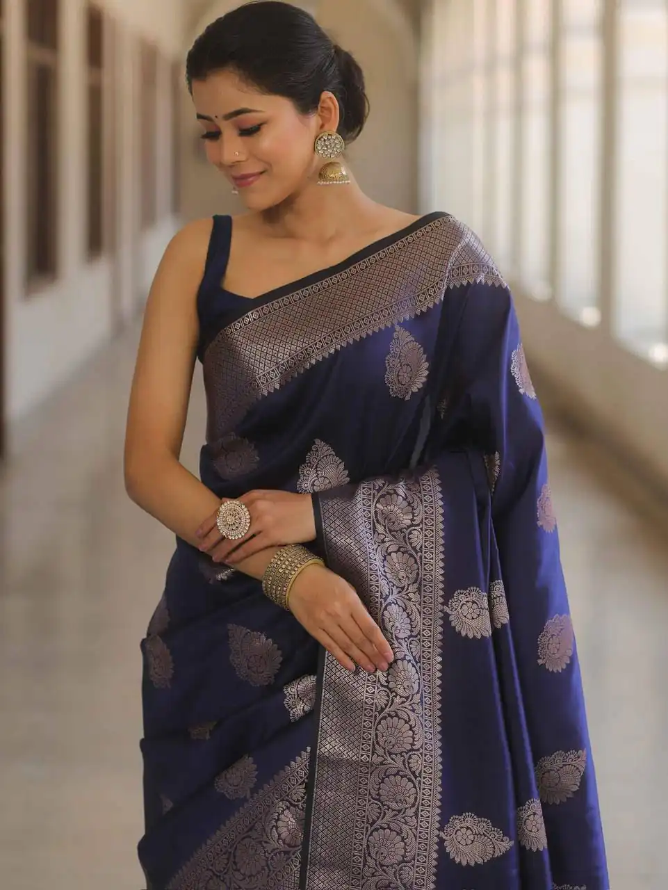 Navy Blue Soft Lichi Silk Rich Pallu Border Saree | Sarees, Bollywood Sarees, Creative Sarees, Designer Sarees, Embroidered Sarees, Ethnic Saree, Modern Digital sarees, Party Wear Sarees