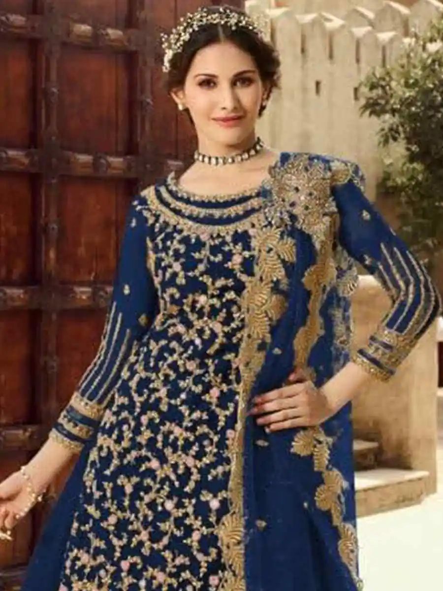 Navy Blue Soft Net With Embroidery Work Salwar Suit | Jump Suits, Salwar suit, Casual Suits, Creative suits, Designer Suits, Palazzo Suits, Party Wear Suits, Patiala Suits, Straight Suits