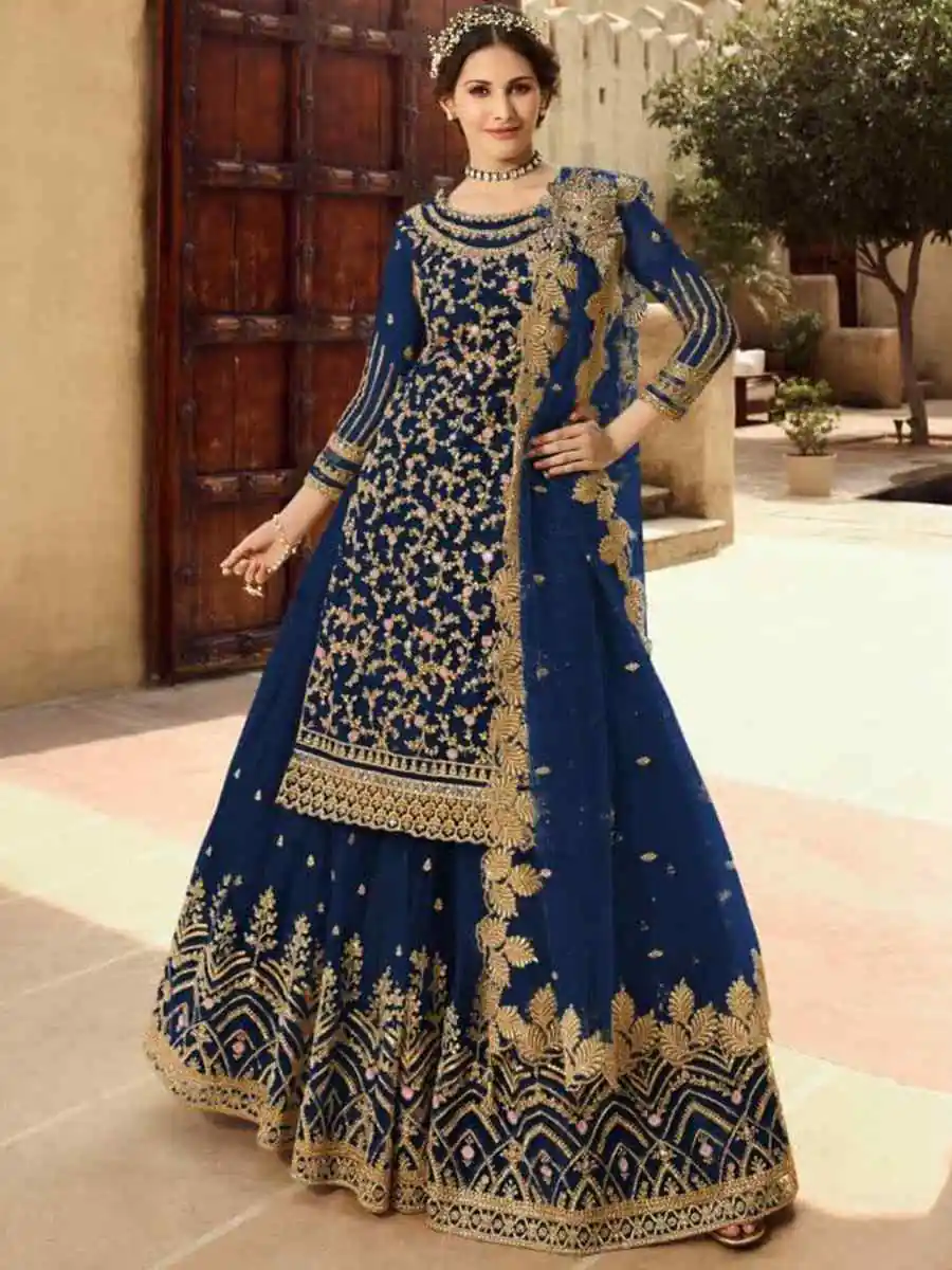 Navy Blue Soft Net With Embroidery Work Salwar Suit | Jump Suits, Salwar suit, Casual Suits, Creative suits, Designer Suits, Palazzo Suits, Party Wear Suits, Patiala Suits, Straight Suits