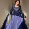 Navy Blue Star Georgette Embroidery Lace Work Gown | Gowns, Bollywood Gowns, Creative Gowns, Designer Gowns, Embroidered Gowns, Party Wear Gowns