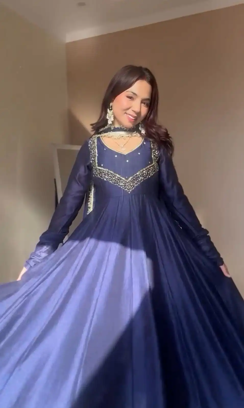 Navy Blue Star Georgette Embroidery Lace Work Gown | Gowns, Bollywood Gowns, Creative Gowns, Designer Gowns, Embroidered Gowns, Party Wear Gowns