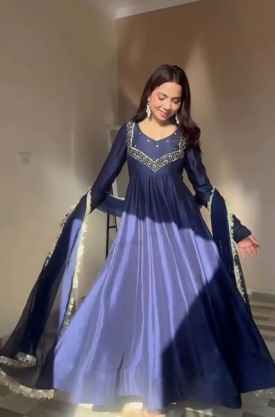 Navy Blue Star Georgette Embroidery Lace Work Gown | Gowns, Bollywood Gowns, Creative Gowns, Designer Gowns, Embroidered Gowns, Party Wear Gowns