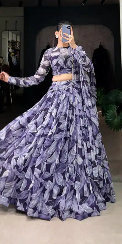 Navy Blue Tabby Silk Lehenga Choli | Lehenga, Bollywood Lehenga, Creative Lehenga, Designer Lehenga, Embroidered Lehenga, Party Wear Lehenga
