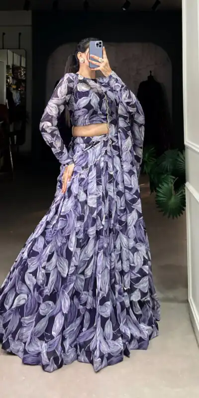 Navy Blue Tabby Silk Lehenga Choli | Lehenga, Bollywood Lehenga, Creative Lehenga, Designer Lehenga, Embroidered Lehenga, Party Wear Lehenga