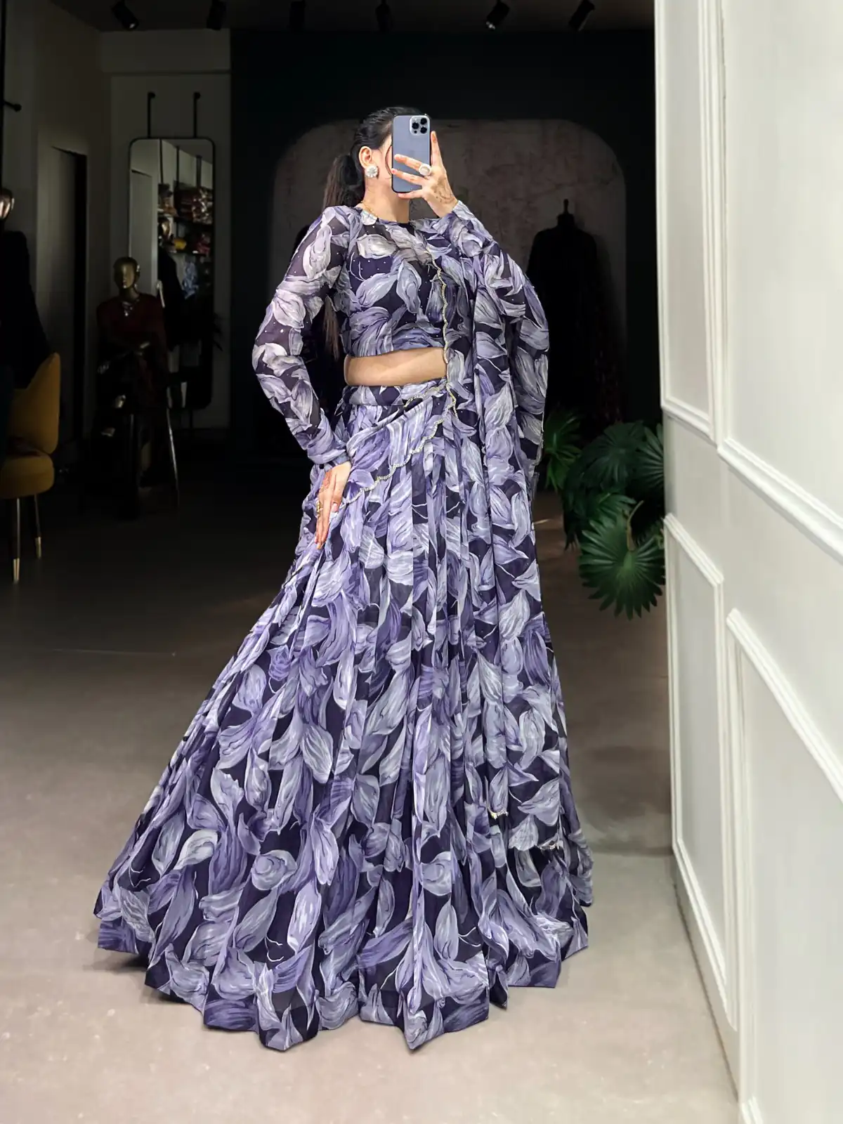 Navy Blue Tabby Silk Lehenga Choli | Lehenga, Bollywood Lehenga, Creative Lehenga, Designer Lehenga, Embroidered Lehenga, Party Wear Lehenga