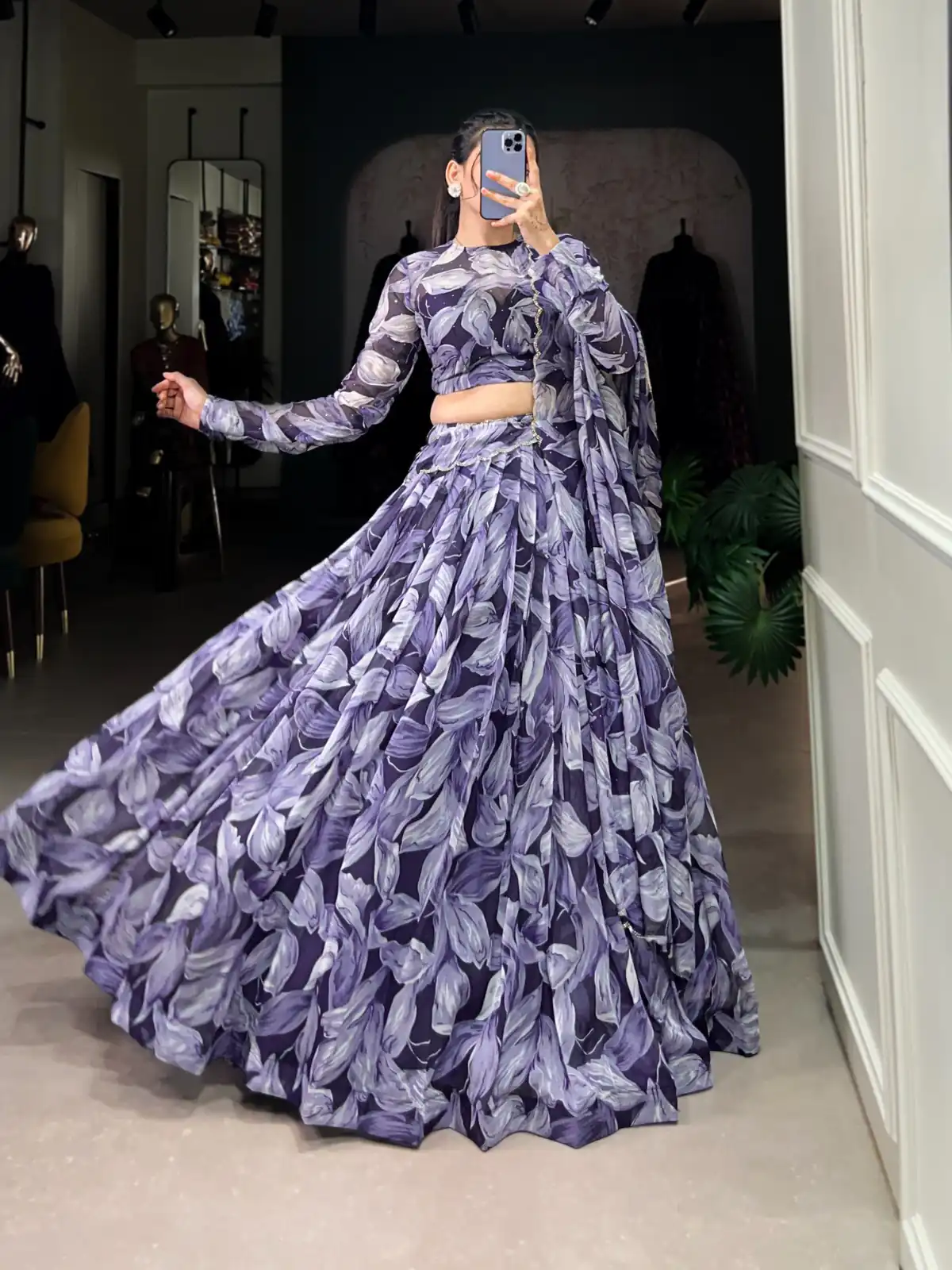 Navy Blue Tabby Silk Lehenga Choli | Lehenga, Bollywood Lehenga, Creative Lehenga, Designer Lehenga, Embroidered Lehenga, Party Wear Lehenga