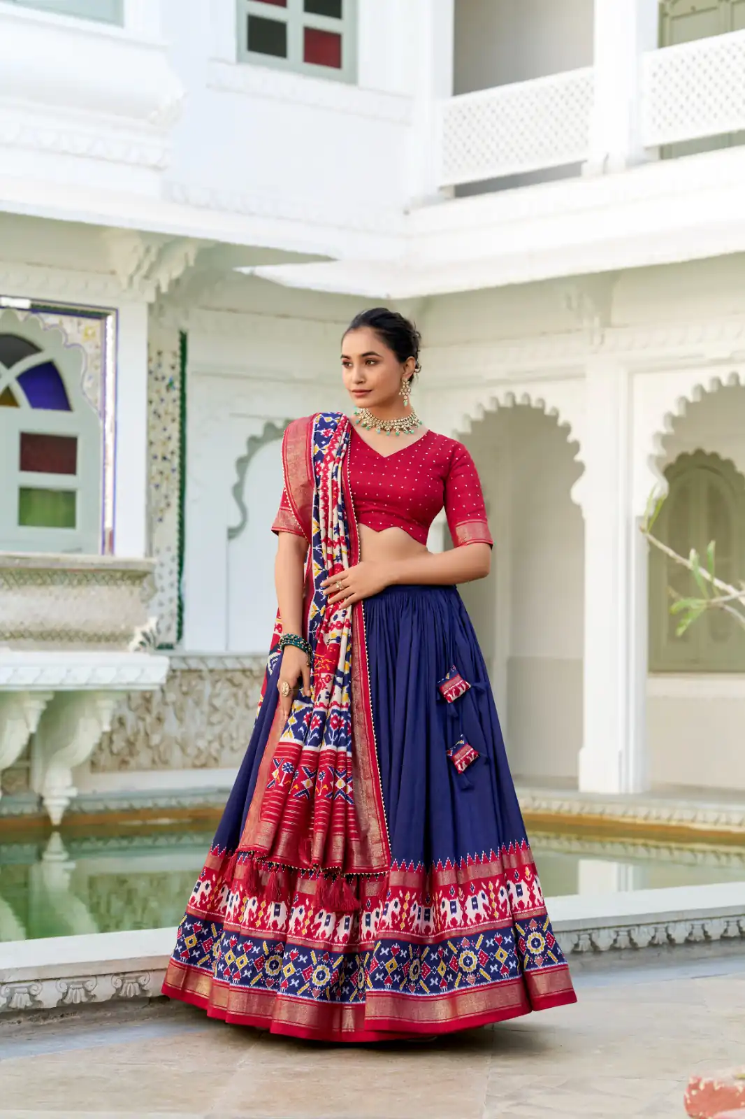 Navy Blue Tasar Silk Patola Print Gotta Patti Lehenga Choli | Lehenga, Bollywood Lehenga, Creative Lehenga, Designer Lehenga, Embroidered Lehenga, Party Wear Lehenga