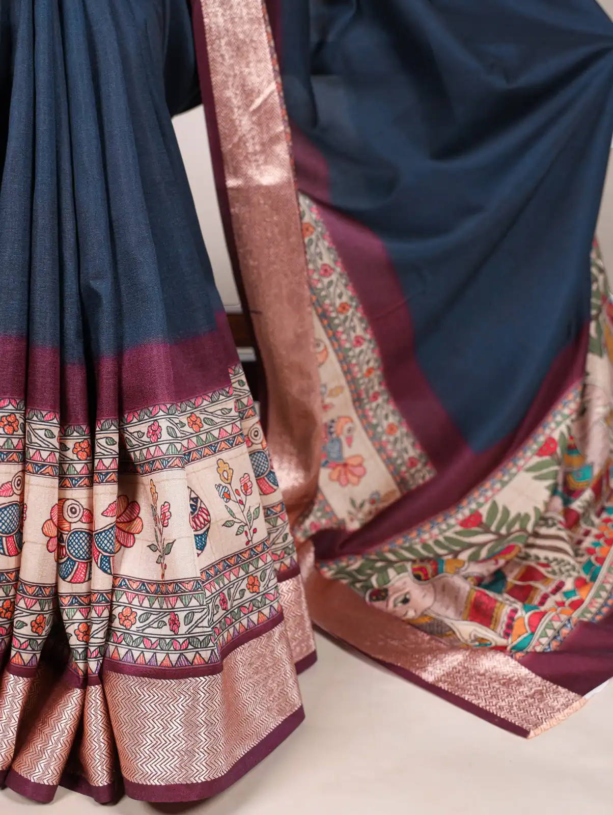 Navy Blue Tussar Silk With Viscose Border Printed Saree | Sarees, Bollywood Sarees, Creative Sarees, Designer Sarees, Embroidered Sarees, Ethnic Saree, Modern Digital sarees, Party Wear Sarees