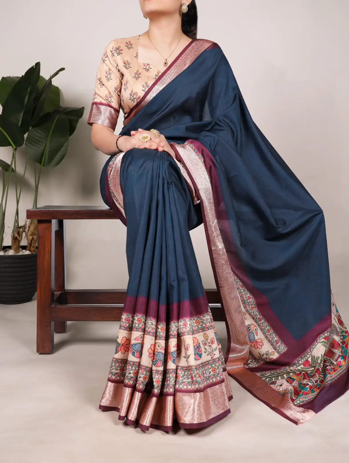 Navy Blue Tussar Silk With Viscose Border Printed Saree | Sarees, Bollywood Sarees, Creative Sarees, Designer Sarees, Embroidered Sarees, Ethnic Saree, Modern Digital sarees, Party Wear Sarees