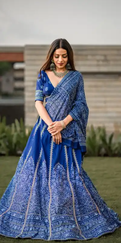 Navy Blue Vaishali Silk Printed Lehenga Choli | Lehenga, Bollywood Lehenga, Creative Lehenga, Designer Lehenga, Embroidered Lehenga, Party Wear Lehenga