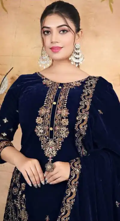 Navy Blue Velvet Embroidery Lace Work Salwar Suit | Jump Suits, Salwar suit, Casual Suits, Creative suits, Designer Suits, Palazzo Suits, Party Wear Suits, Patiala Suits, Straight Suits