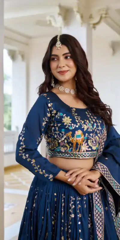 Navy Blue Vichitra Embroidery Work Lehenga Choli | Lehenga, Bollywood Lehenga, Creative Lehenga, Designer Lehenga, Embroidered Lehenga, Party Wear Lehenga