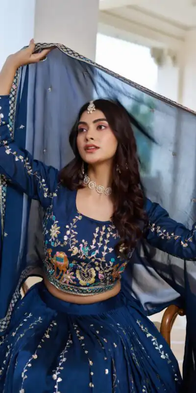 Navy Blue Vichitra Embroidery Work Lehenga Choli | Lehenga, Bollywood Lehenga, Creative Lehenga, Designer Lehenga, Embroidered Lehenga, Party Wear Lehenga