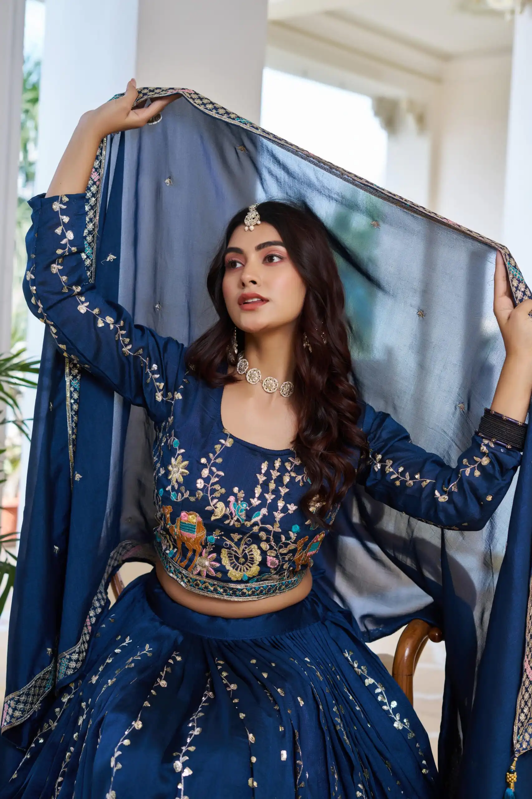 Navy Blue Vichitra Embroidery Work Lehenga Choli | Lehenga, Bollywood Lehenga, Creative Lehenga, Designer Lehenga, Embroidered Lehenga, Party Wear Lehenga