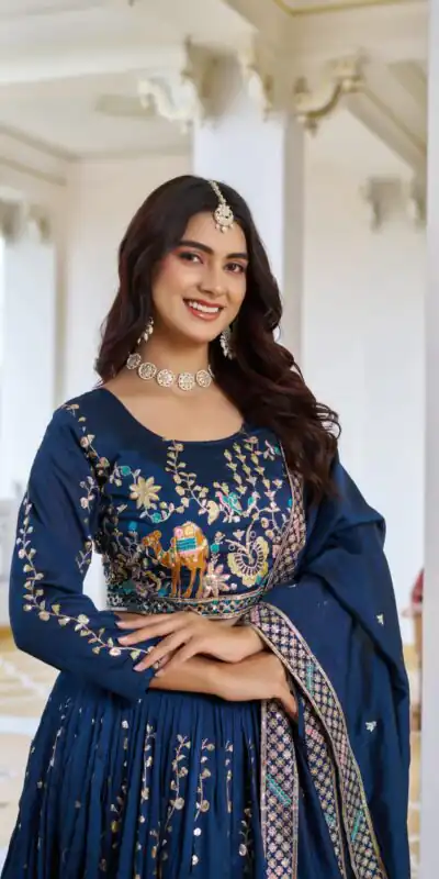 Navy Blue Vichitra Embroidery Work Lehenga Choli | Lehenga, Bollywood Lehenga, Creative Lehenga, Designer Lehenga, Embroidered Lehenga, Party Wear Lehenga