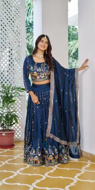 Navy Blue Vichitra Embroidery Work Lehenga Choli | Lehenga, Bollywood Lehenga, Creative Lehenga, Designer Lehenga, Embroidered Lehenga, Party Wear Lehenga