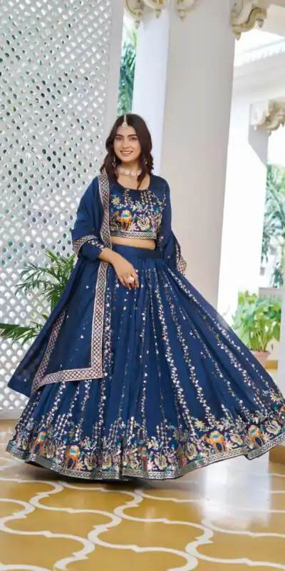 Navy Blue Vichitra Embroidery Work Lehenga Choli | Lehenga, Bollywood Lehenga, Creative Lehenga, Designer Lehenga, Embroidered Lehenga, Party Wear Lehenga