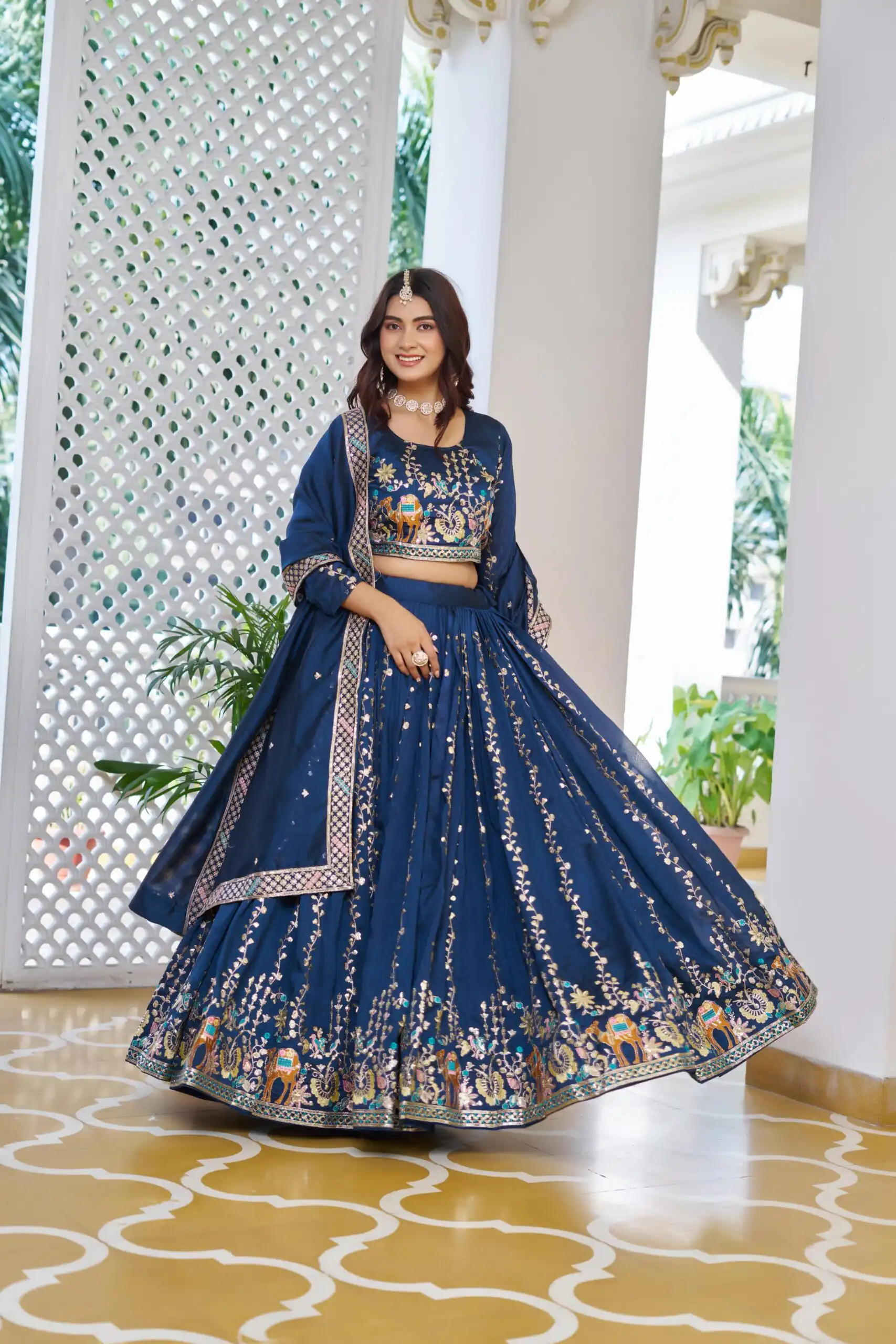 Navy Blue Vichitra Embroidery Work Lehenga Choli | Lehenga, Bollywood Lehenga, Creative Lehenga, Designer Lehenga, Embroidered Lehenga, Party Wear Lehenga
