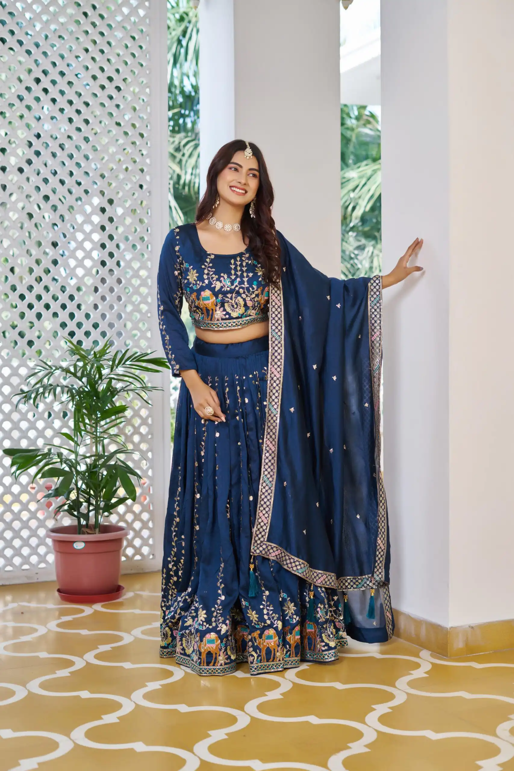 Navy Blue Vichitra Embroidery Work Lehenga Choli | Lehenga, Bollywood Lehenga, Creative Lehenga, Designer Lehenga, Embroidered Lehenga, Party Wear Lehenga