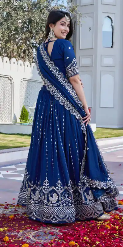 Navy Blue Vichitra Embroidery Work Lehenga Choli | Lehenga, Bollywood Lehenga, Creative Lehenga, Designer Lehenga, Embroidered Lehenga, Party Wear Lehenga