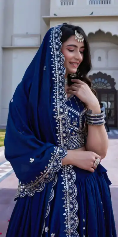 Navy Blue Vichitra Embroidery Work Lehenga Choli | Lehenga, Bollywood Lehenga, Creative Lehenga, Designer Lehenga, Embroidered Lehenga, Party Wear Lehenga