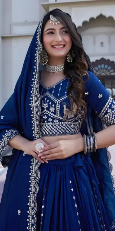 Navy Blue Vichitra Embroidery Work Lehenga Choli | Lehenga, Bollywood Lehenga, Creative Lehenga, Designer Lehenga, Embroidered Lehenga, Party Wear Lehenga