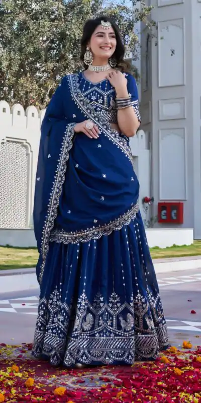 Navy Blue Vichitra Embroidery Work Lehenga Choli | Lehenga, Bollywood Lehenga, Creative Lehenga, Designer Lehenga, Embroidered Lehenga, Party Wear Lehenga